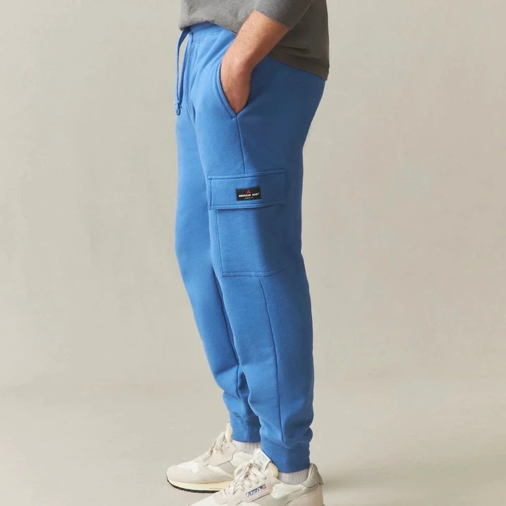 NWOT American Giant Men's Cargo Jogger XL Bright Cobalt Blue Sweatpants - Picture 2 of 12